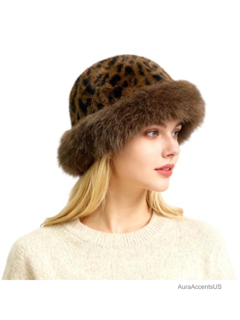 Faux Fur Bucket Hat Winter Ear Flap Warm Hat for Cold Weather
